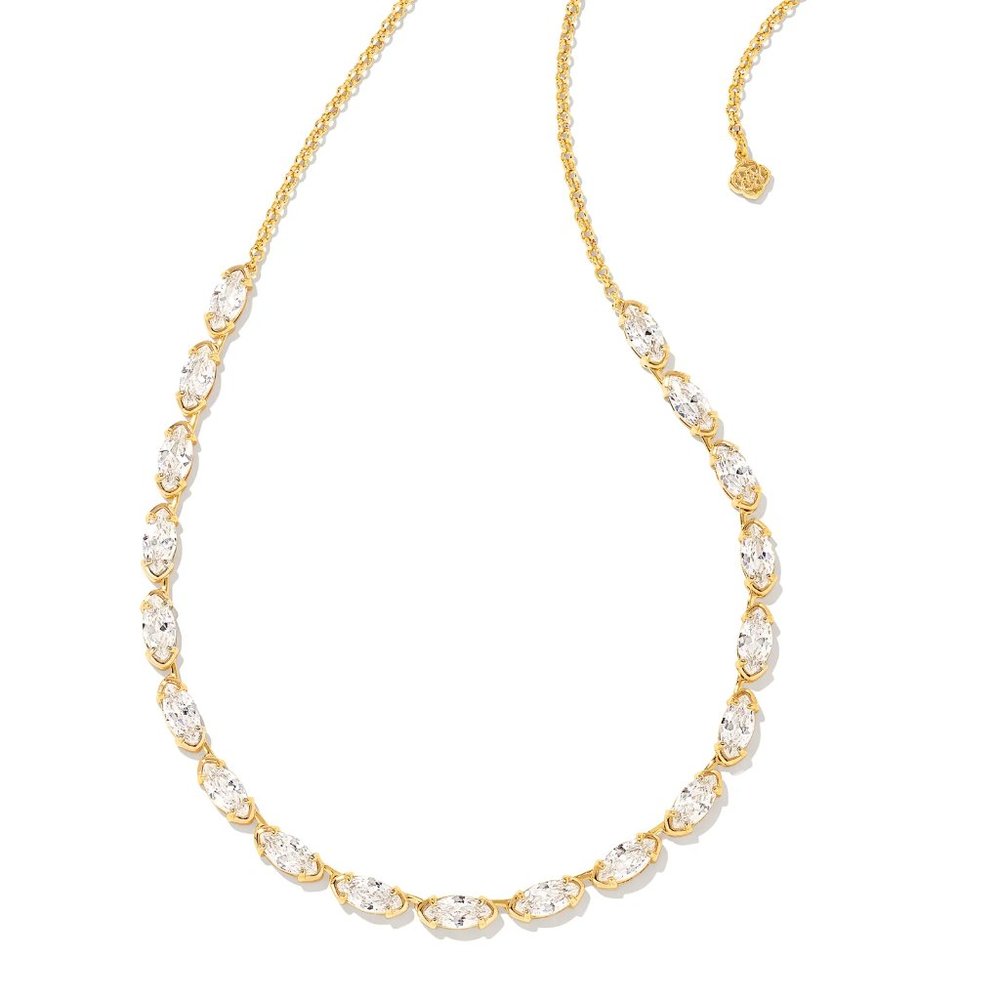 KENDRA SCOTT Genevieve Gold Strand Necklace in White Crystal NWOT